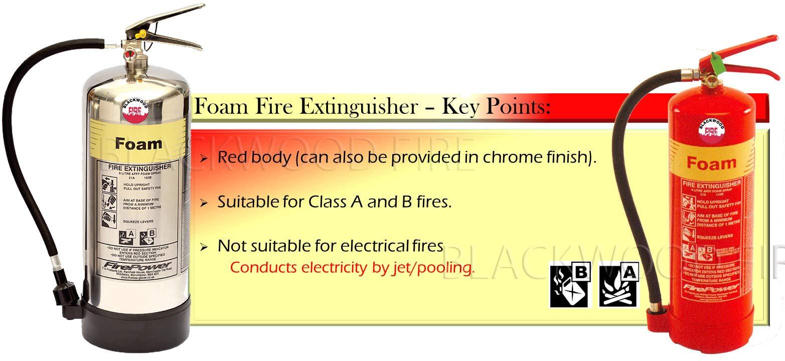 FirePower Foam fire extinguishers - with key points