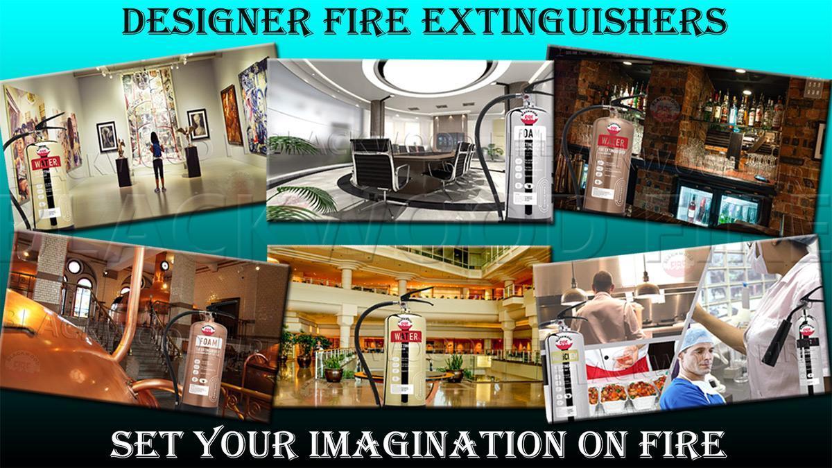 Designer fire extinguishers - gold, silver and copper finishes - set your imagination on fire!