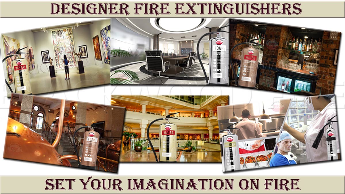 Designer fire extinguishers - gold, silver and copper finishes - set your imagination on fire!